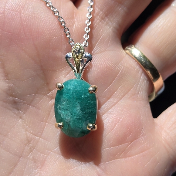 Green Beryl 9k & citrine sterling & gold crown pineapple necklace 18" - Picture 7 of 7